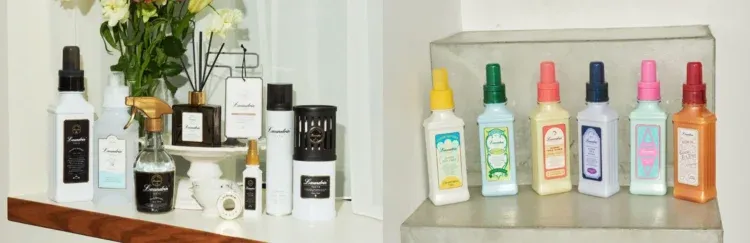 ランドリンの様々な洗濯用品と芳香剤が写った写真。