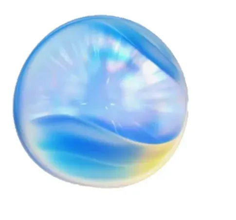 青色の透明な球体。球体の内部には光が差し込み、波のような模様が見える。