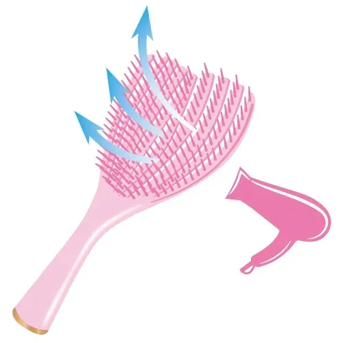 ピンク色のヘアブラシとヘアドライヤーのイラスト